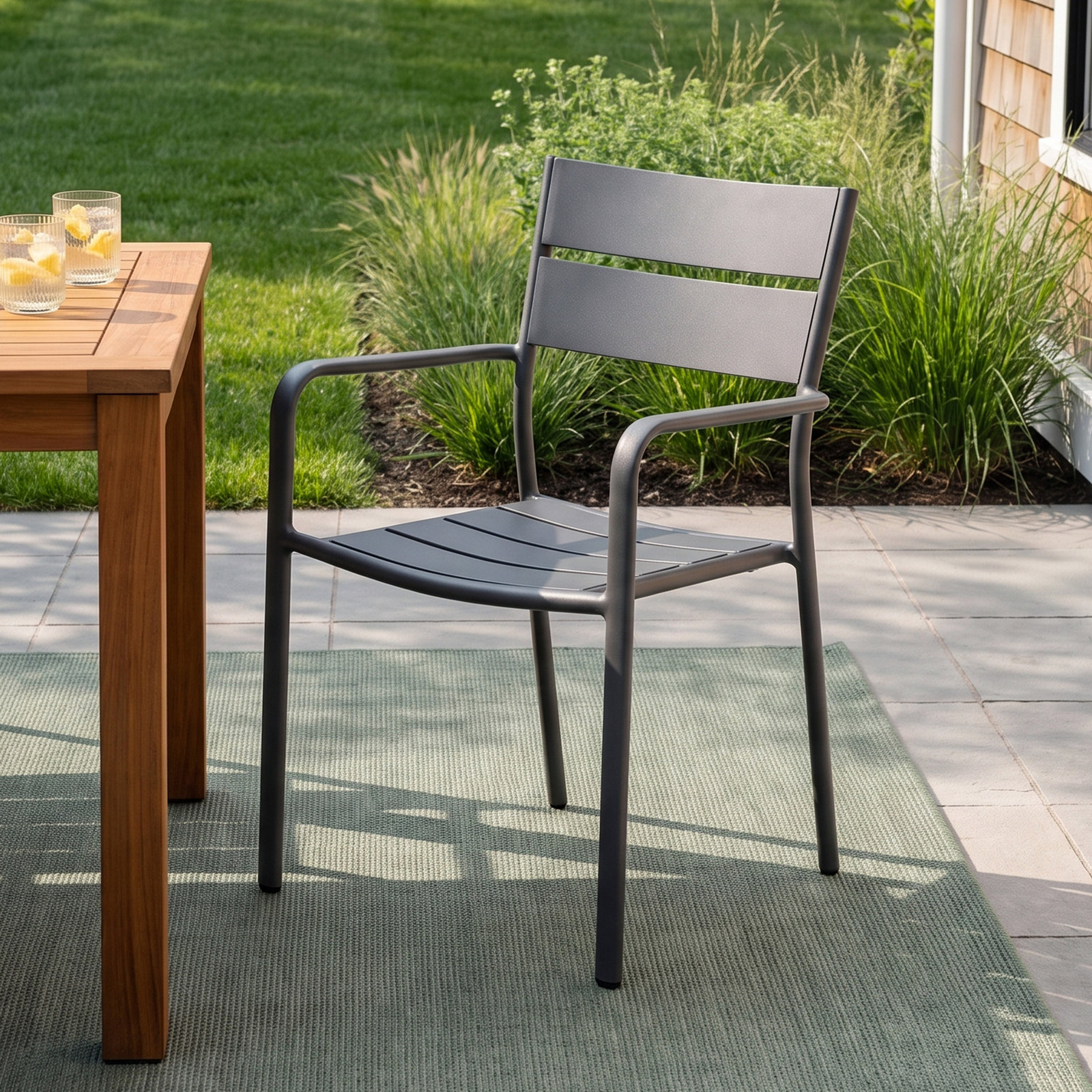 Ottie Stacking Patio Dining Armchair, Gray
