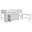 Lit mezzanine bas avec bureau coulissant, tiroirs multiples, armoire et tablettes pour une chambre fonctionnelle ou organisée pour enfants ou adolescents