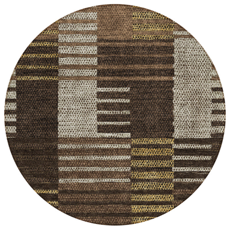 Aleid Washable Striped Indoor / Outdoor Rug, Round 8'