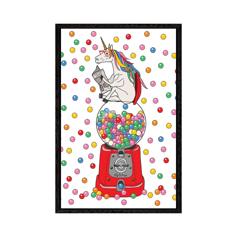 Unicorn Gumballs by Notsniw Art - Print on Canvas, 152.4cm H x 101.6cm W x 3.81cm D, Black Framed
