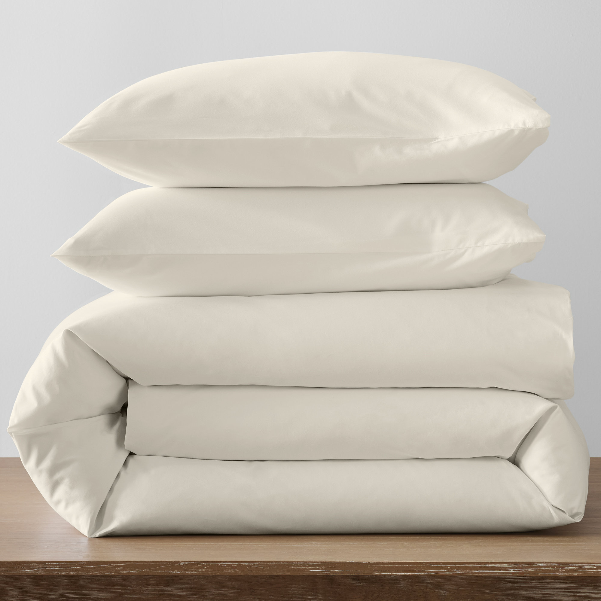 Emrik Brushed Organic Cotton Percale Duvet Cover Set, Sand, King / Cal King Duvet Cover + 2 Pillow Shams