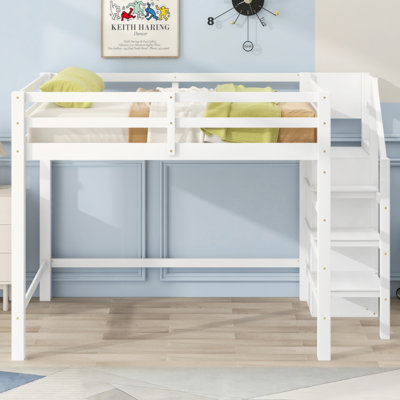Hobard Loft Bed with Built-in Wardrobe & Storage Staircase | Solid Pine Wood Frame, Underbed Space for Teens Bedrooms