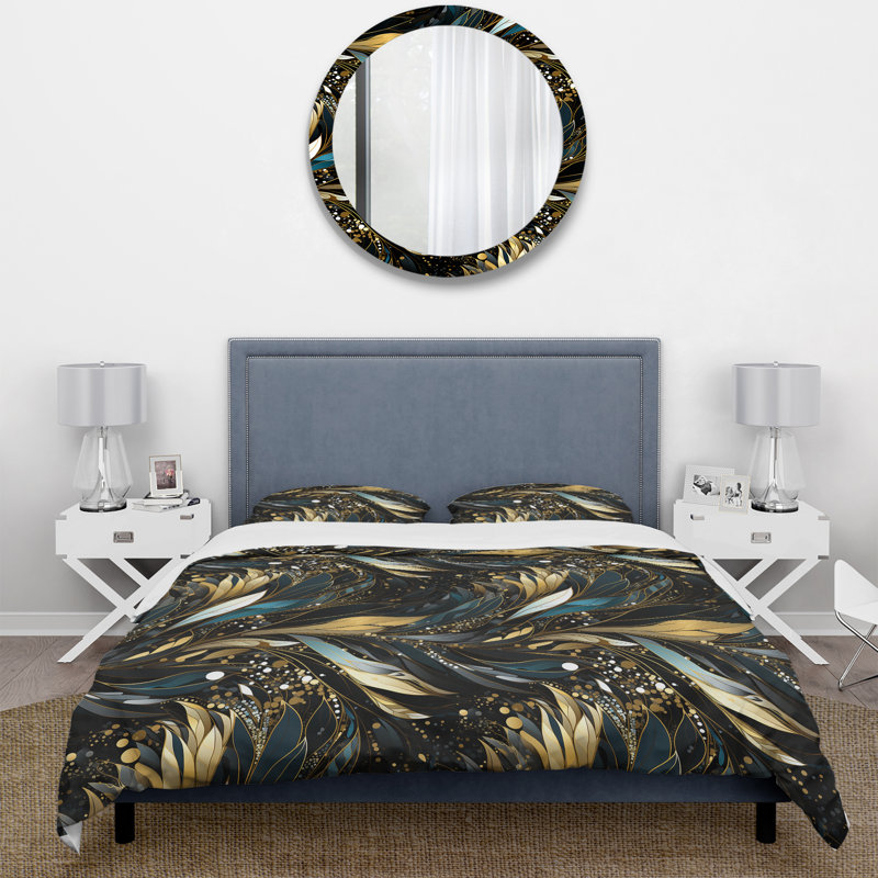 Blue Boho Chic Feathers Charms II - Ensemble de housse de couette Boho, Housse de couette pour très grand lit et 2 très