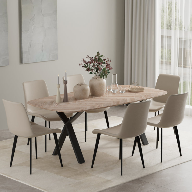 Ensemble de table de salle à manger moderne en bois aggloméré, Blanc, 7 pièces : table, 6 chaises