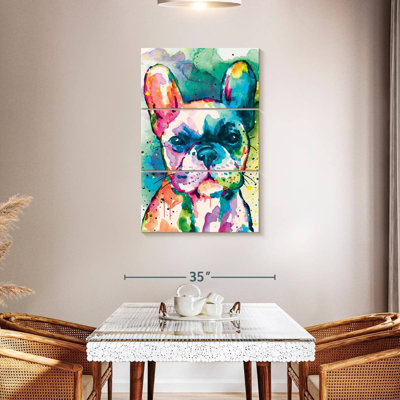 Bouledogue français, peinture, éclaboussures, 3 pièces