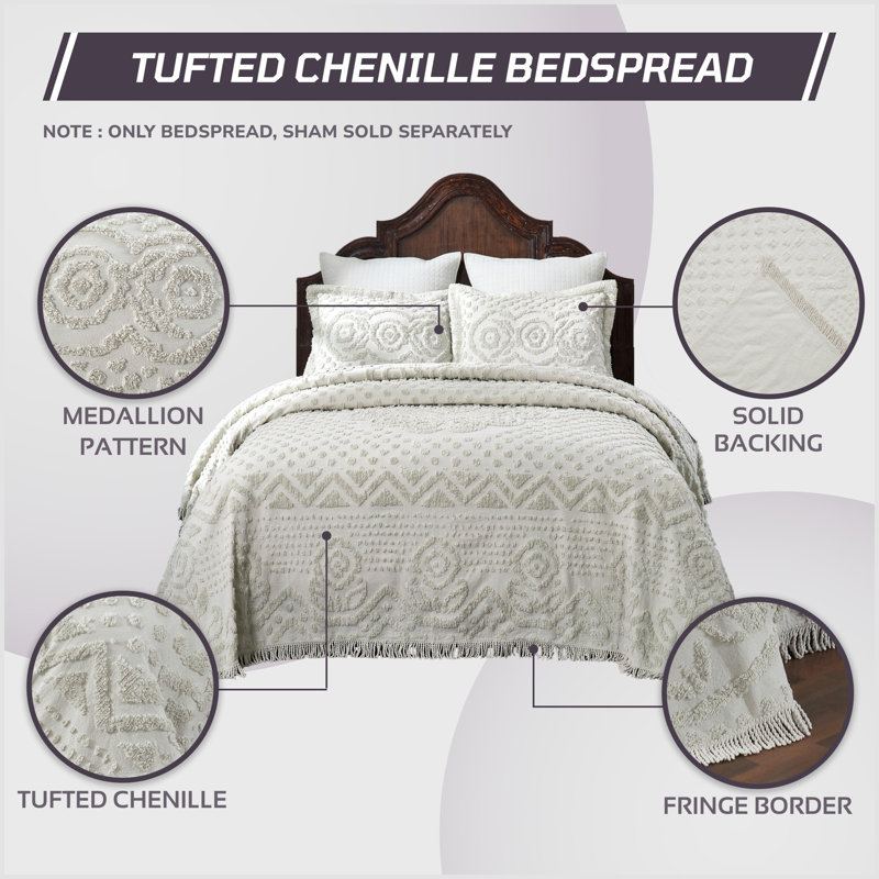Ivory Twin Cotton Chenille Bedspread