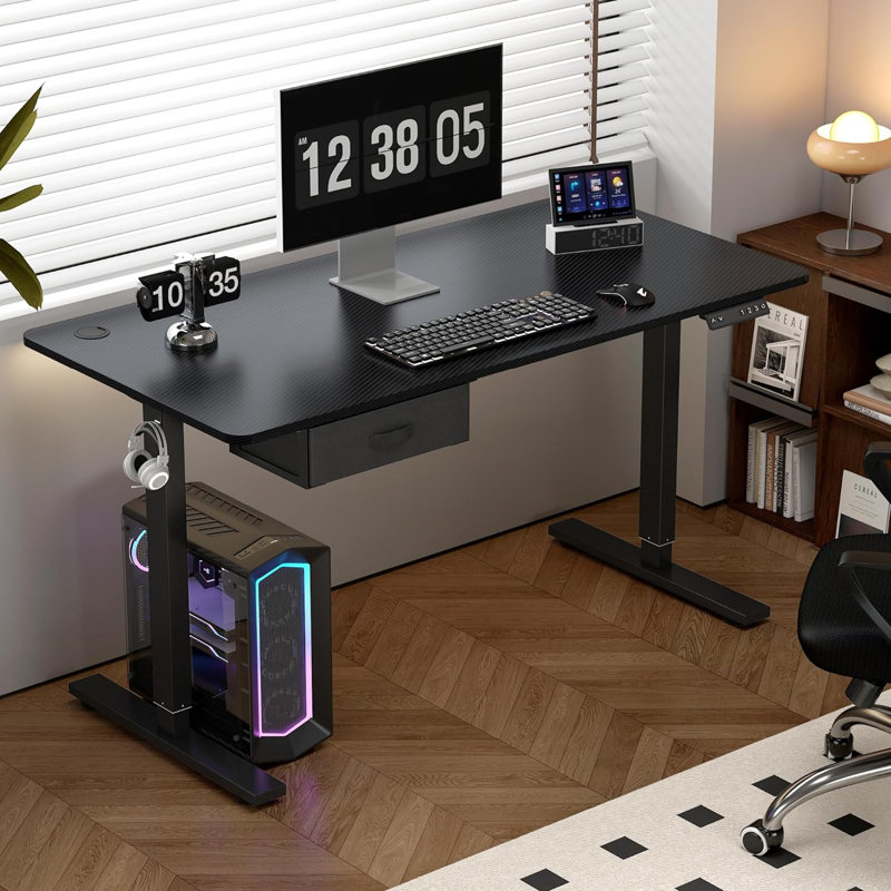 Alstead Adjustable Height Standing Desk, 140cm W x 60cm D, Black, Black