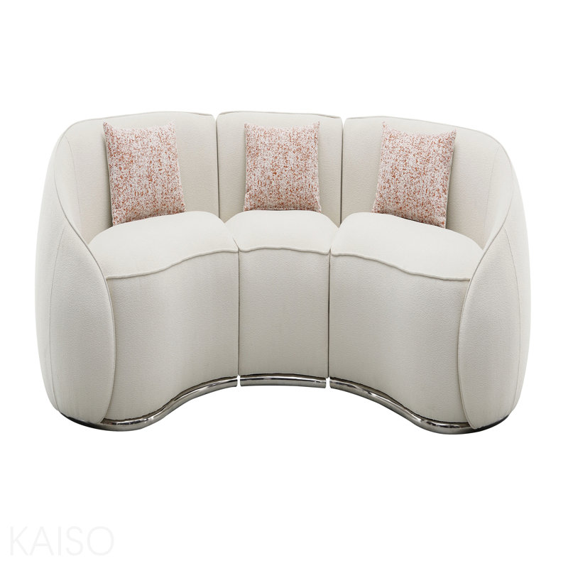 Beige Boucle Sectional Sofa W/3 Pillows