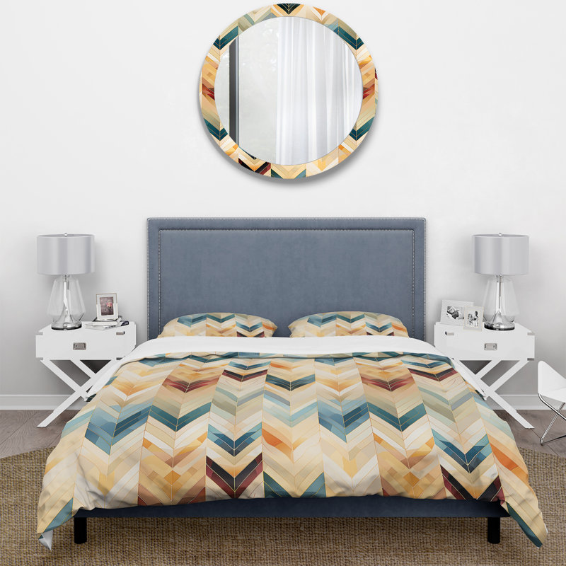 Beige à chevrons mosaïque Fusion I - ensemble de housse de couette à chevrons - microfibre de polyester