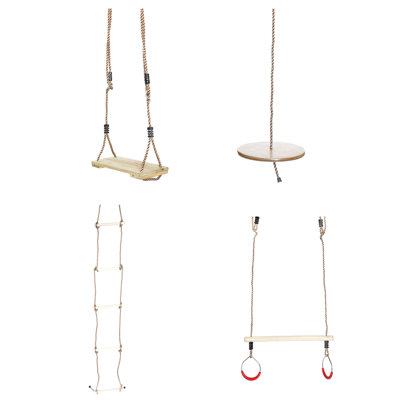 Balançoires en bois avec 4 cordes incluses, balançoire d'arbre, barre de balançoire, échelle de corde d'escalade et siège de balançoire