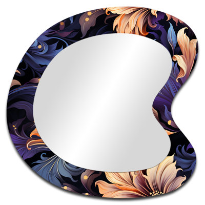 Astral Blue Purple Damask Radiance - Damask Irregular Shape Decorative Wall Mirror, Purple Asymmetrical Large Mirror, Printed Metal Art