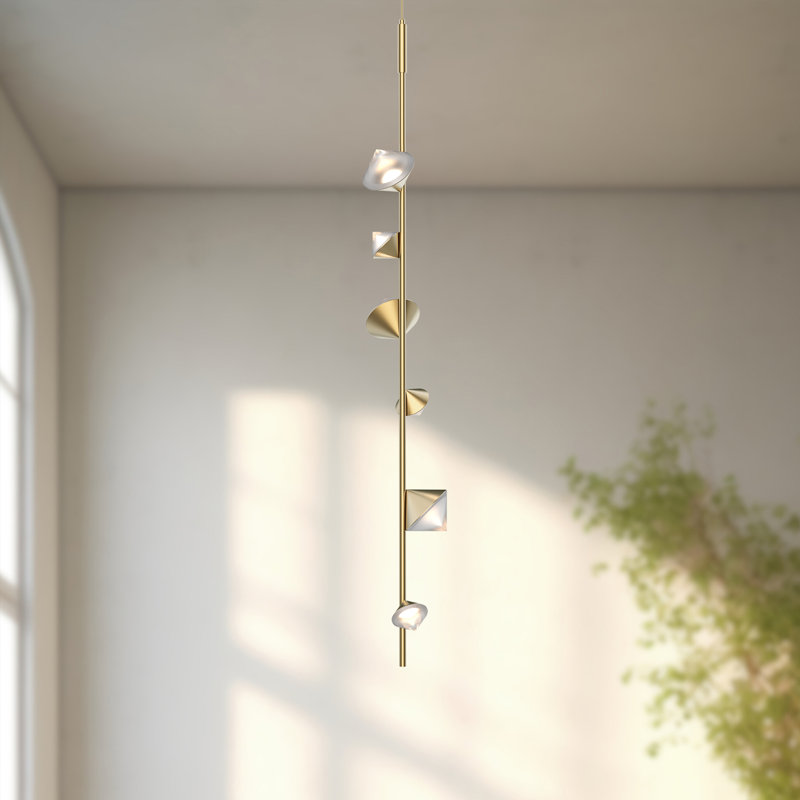 6 - Light LED Unique/Statement Pendant, Brushed Gold