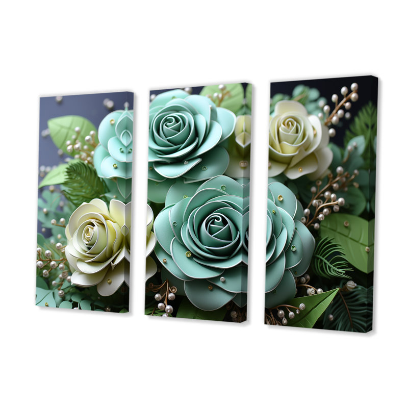 Méticuleusement rendu roses I - ensemble de décorations murales roses, H 28 po x l 36 po x P 1 po