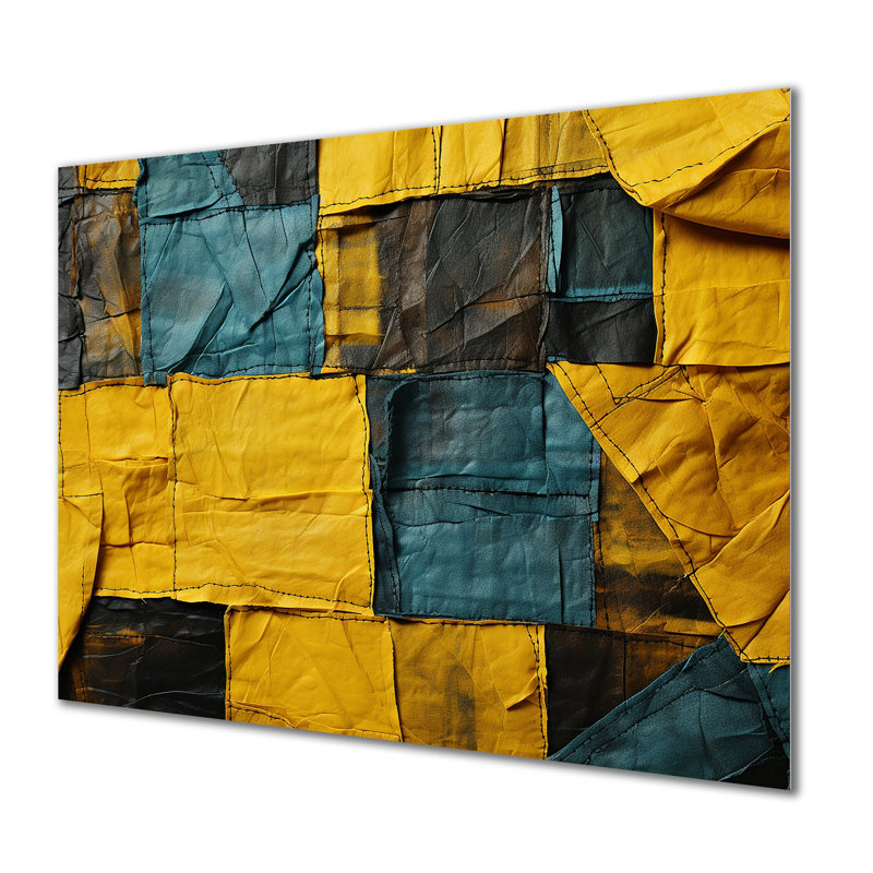 Jaune et vert, cubes abstraits, art mural en métal abstrait collage MT131645, H 12 po x l 20 po x P 1 po