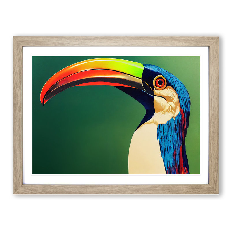 Alluring Toucan Bird - Single Picture Frame Print, 34cm H x 46cm W x 2cm D, Oak