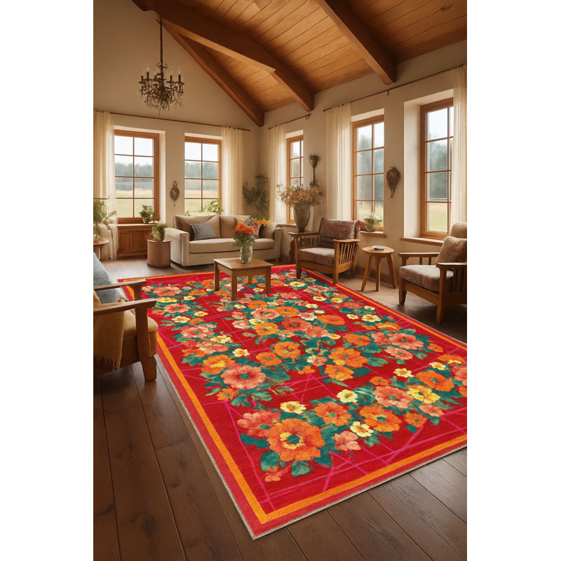 Tapis tissé orange traditionnel Mosso, 2 pi 6 po x 4 pi 11 po