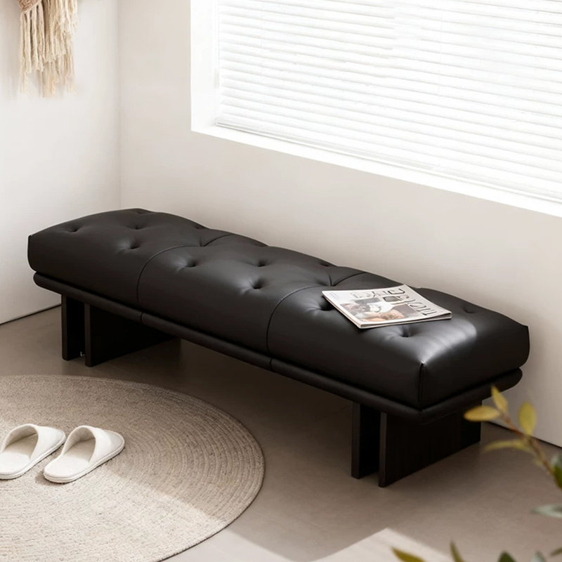 Banc rembourré en bois massif noir, Noir