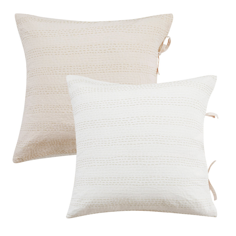 Taies décoratives réversibles Kantha, H 26 po x l 26 po, Kaki / beige