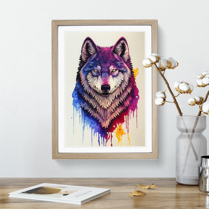 Painted Wolf No.5 - Wall Art, Oak Framed, No Matte, 34cm H x 25cm W