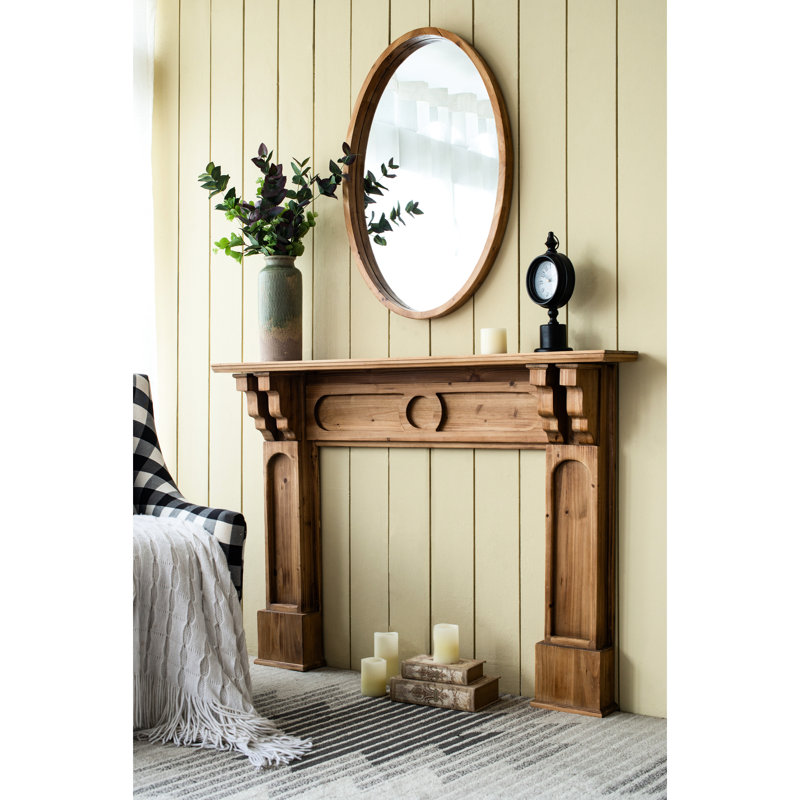 Miroir de salle de bain ovale 24 po x 36 po avec bordure en bois - Crochet mural élégant tactile