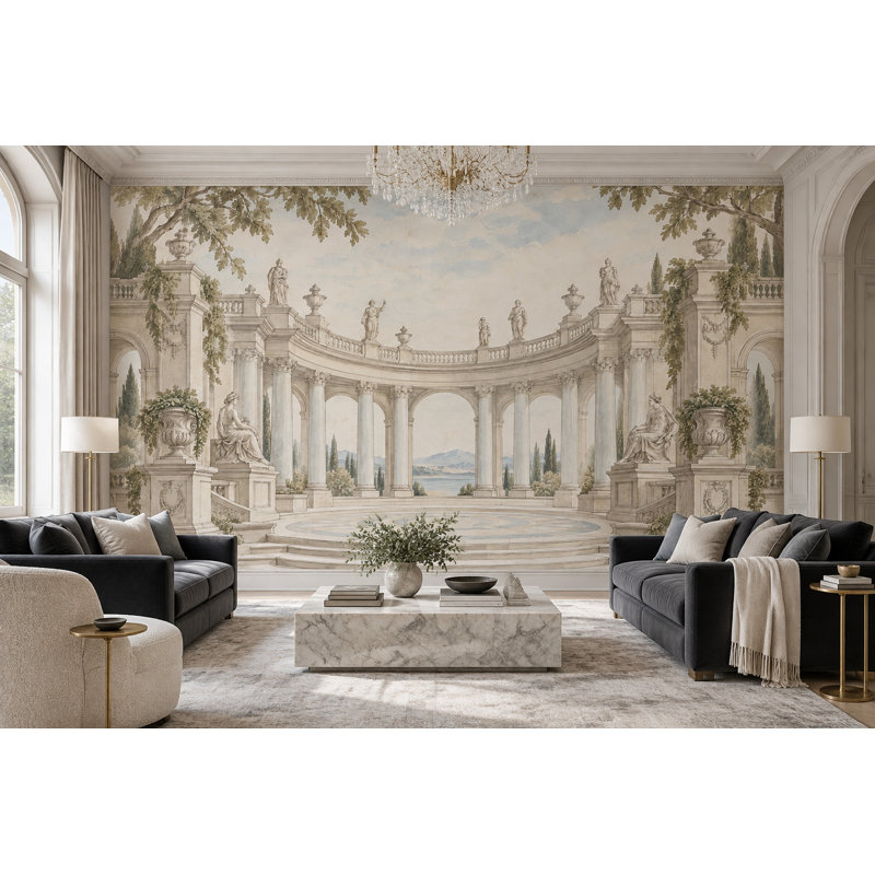 Papier peint néo-classique de style terrasse néo-classique, 160 po x 108 po, Texturé non collé