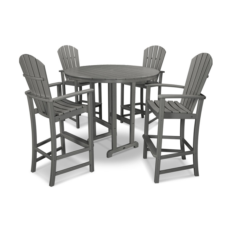 POLYWOOD Palm Coast 5-Piece Round Farmhouse Bar Set, Slate Gray