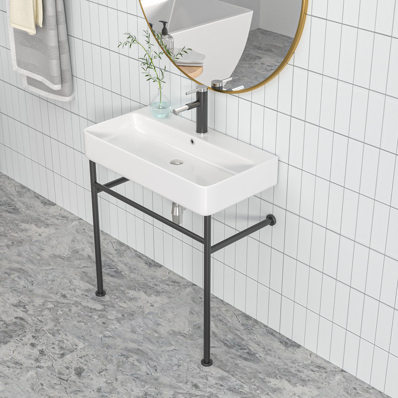 Kichae 16.3'' Ceramic Rectangular Bathroom Sink with Overflow, White/Black