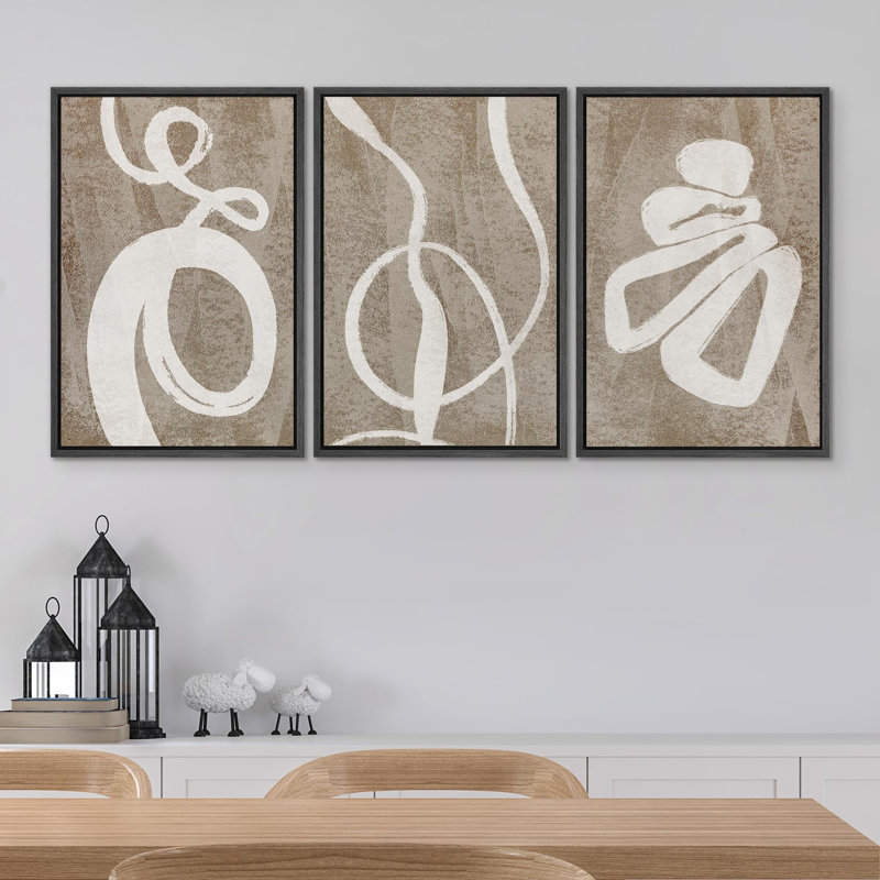 «Contemporary Geometric Abstract Illustration», 3 pièces, Noir, H 24 po x l 16 po