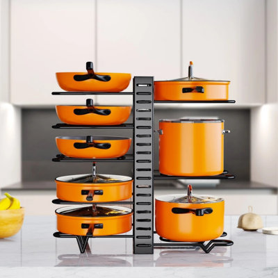 2 Pack Pot And Pan Rack, Pot Rack Organizers, Kitchen Organization & Storage Rack, Adjustable Pot Lid Holders & Pan Rack
