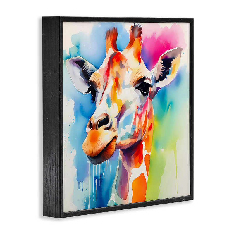 Art moderne, estampe numérique encadrée de girafe par Walker Noble, Giclée encadrée noir minuit, H 24 po x l 24 po