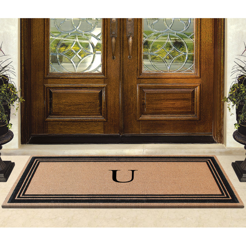 Monogrammed Triple Classic Border Natural Coir Door Mat with PVC Backing – Heavy-Duty, Anti-Shed & Easy to Clean, U