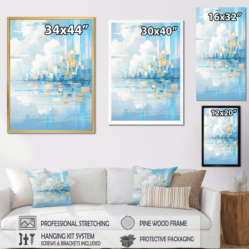 Blue Interlocking Perspectives - Imprimé, H 40 po x l 30 po x P 1,5 po, Cadre flottant doré