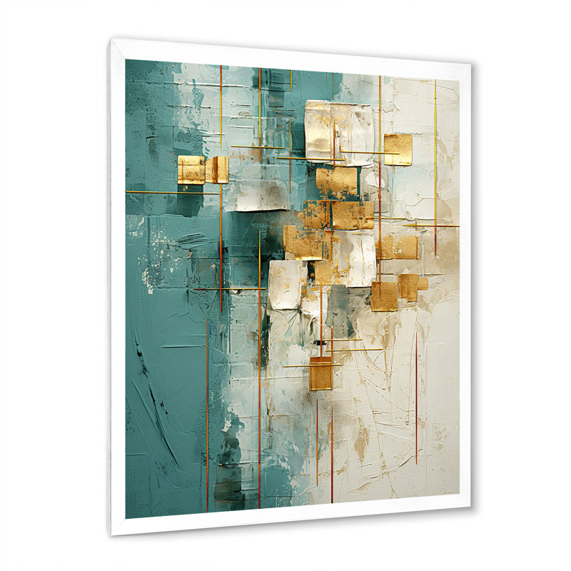 «California Sunshine Retro Abstract Gold Teal», reproduction d'art sur toile, H 40 po x l 30 po x P 1,5 po