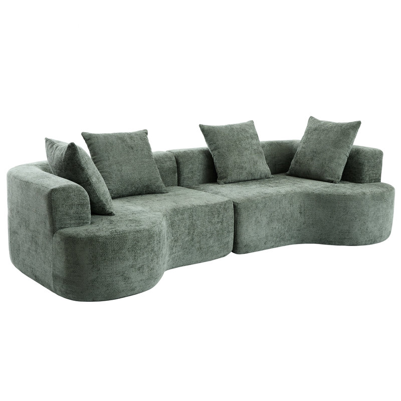 106.3‘’curved Sectional Sofa, Boucle Fabric Sectional Sofa Couch, Fabric Upholstery Couch For With Pillows For Living Room Office,apartment No Assembly Required