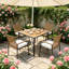 Ensemble de salle à manger d'extérieur 5 pièces, table en bois d'acacia avec trou pour parasol et chaises en osier