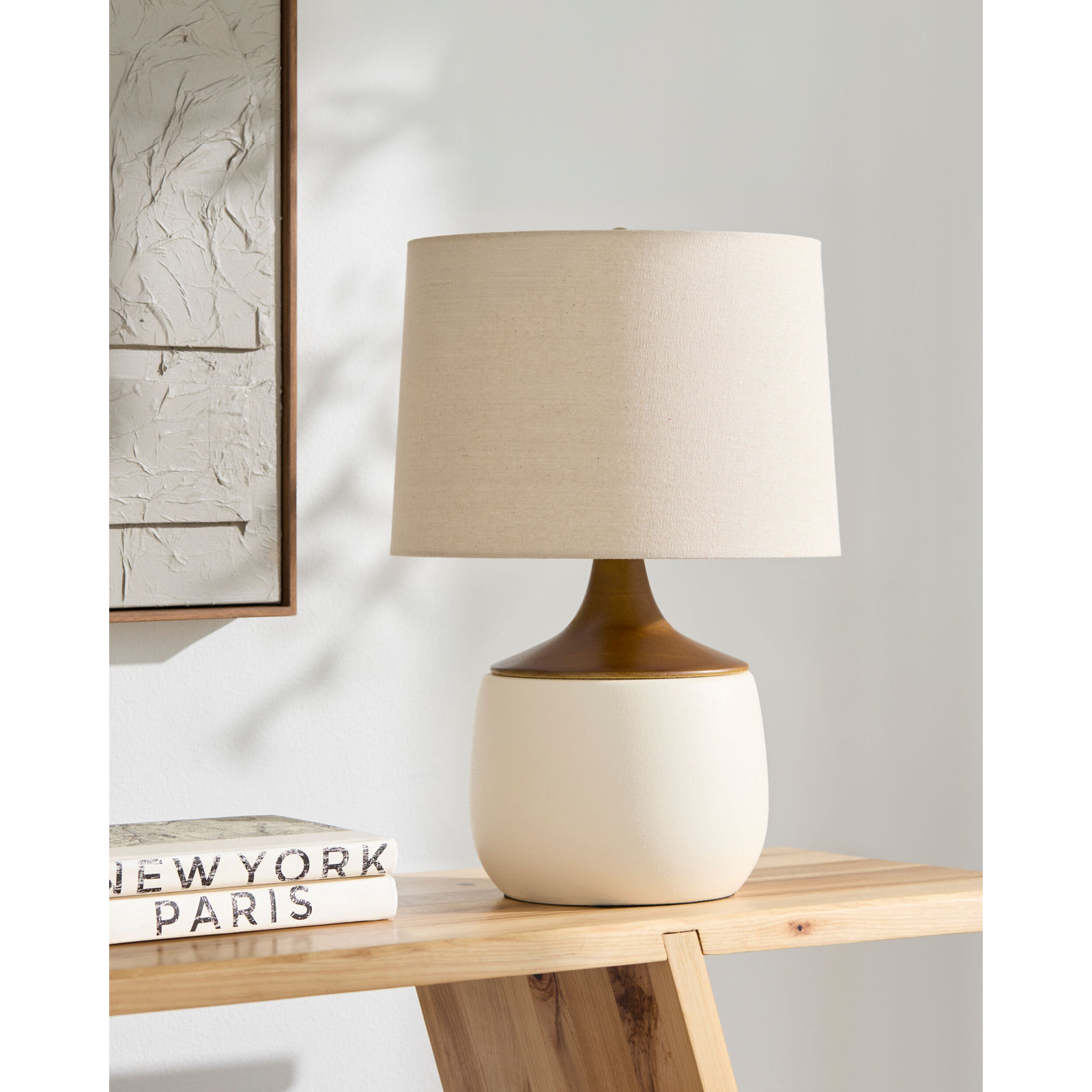 Ceramic Table Lamp, Beige, White