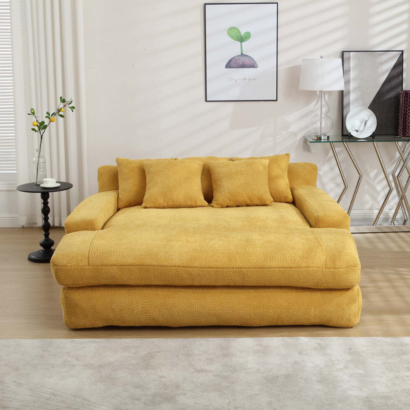 Axiel Upholstered Sleeper Sofa with Square Arm, Mustard yellow, 25.2" H x 53.54" W x 71.26" D