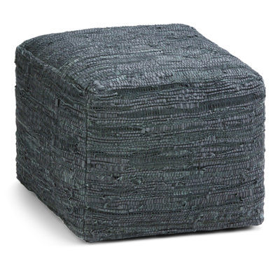 Fredrik 18"W Genuine Buffalo Leather Square Pouf