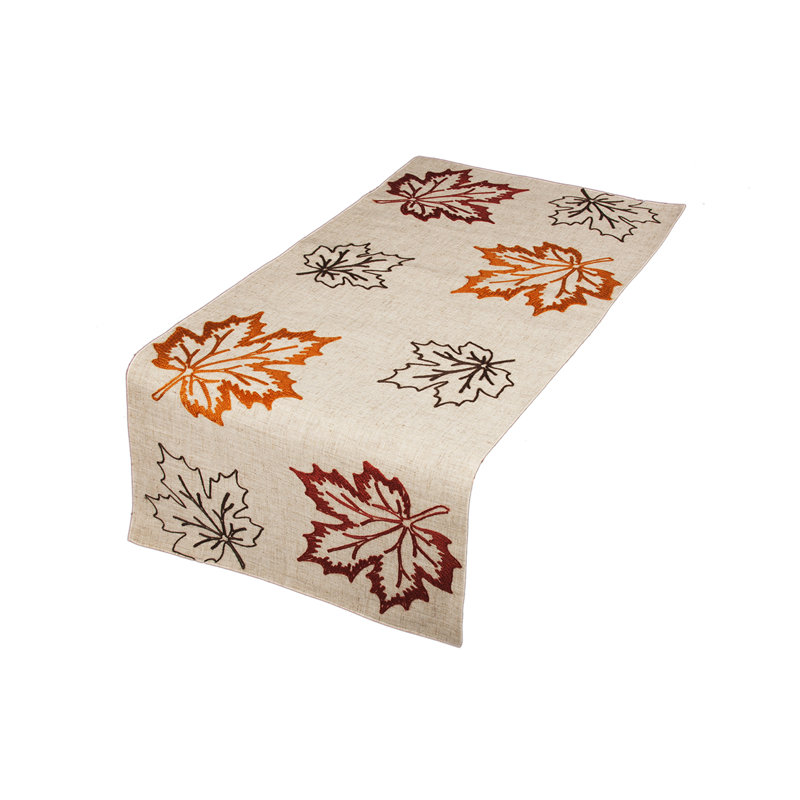 Dresden Embroidered Fall Table Runner, Coffee, 36" L x 16" W