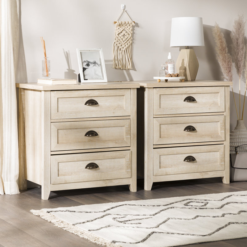 Hulbert Classic Framed 3-Drawer Nightstands, White Oak