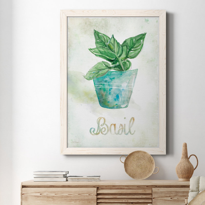 Basilic en pot - Toile encadrée de qualité supérieure - prête à être accrochée, Blanc, H 20 po x l 17 po x P 1,5 po