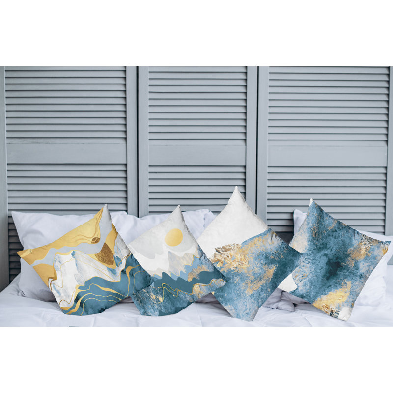 Housse de coussin Millersburg, 12 po x 20 po, Moutarde / bleu ciel