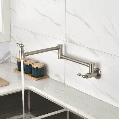 Robinet mural de remplissage de casseroles, laiton et métal, monobloc, robinet de cuisine mural avec bras rétractable et rotation à 360° pour le remplissage des casseroles sur la cuisinière