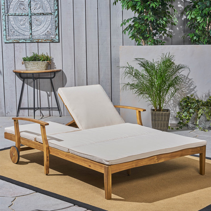 Double chaise longue de patio avec coussin, Crème, crème