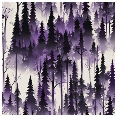 Tapisserie murale silhouette de forêt mauve - décoration murale forêt