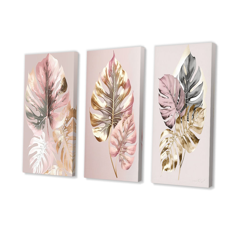 «Monstera Deliciosa Leaf II», ensemble de 3 reproductions sur toiles tendues, H 32 po x l 48 po x P 1 po