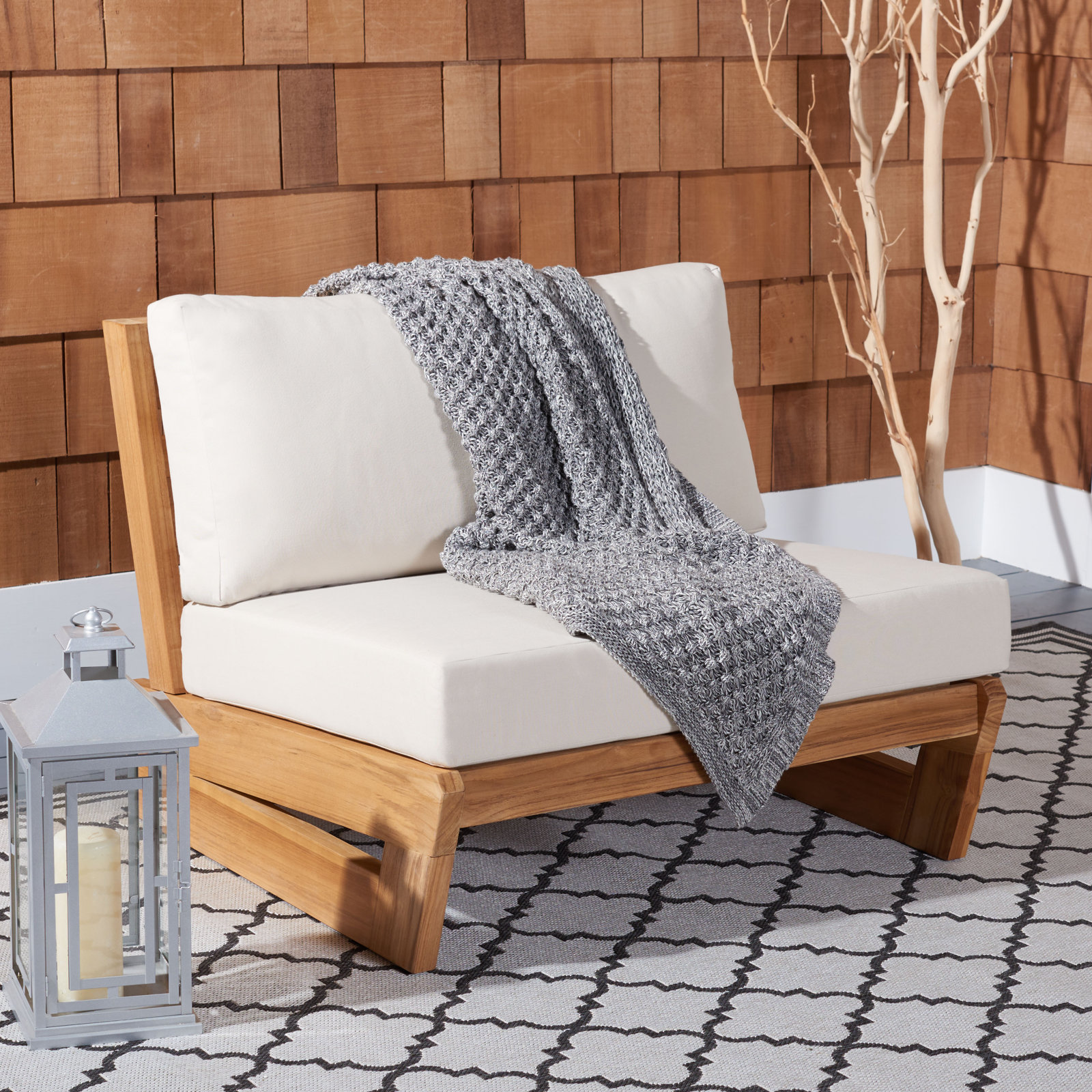 Despina Teak Patio Chair with Cushions, Beige