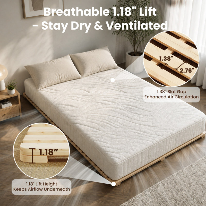 Solid Pine Wood Foldable Slatted Bed, Japanese Bed Frame, Beds Plate for Floor, Twin