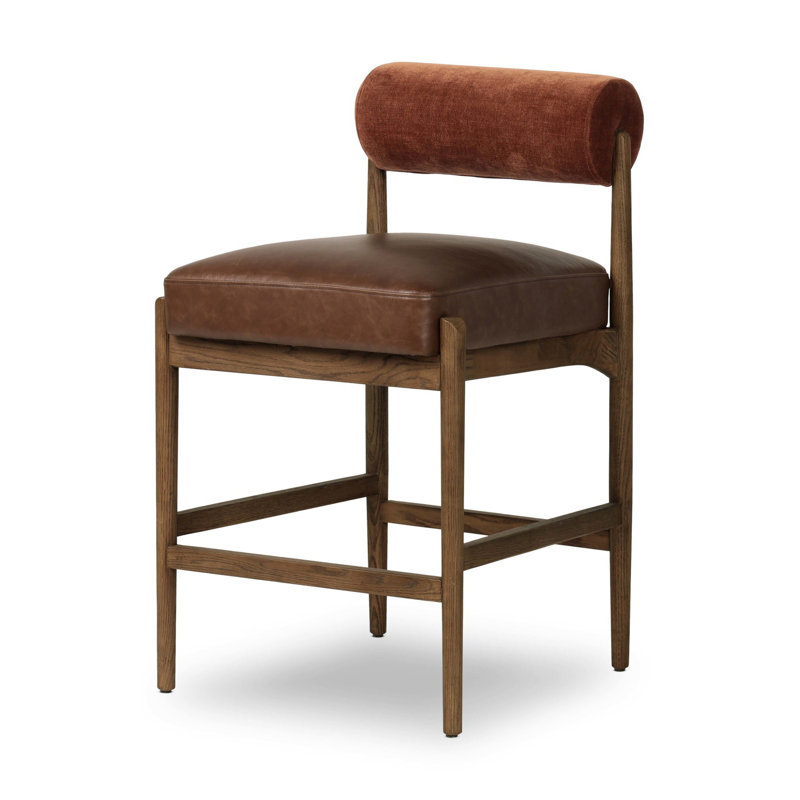 Kalista Upholstered Stool with Solid Wood Frame, Counter Stool (27" Seat Height), Havana Brown Polyester