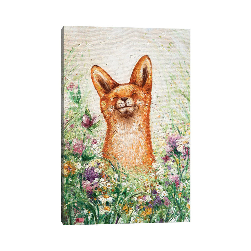 Happy Fox 1 Piece Painting on Canvas, 20.32 cm H x 30.48 cm W, Wrapped Canvas
